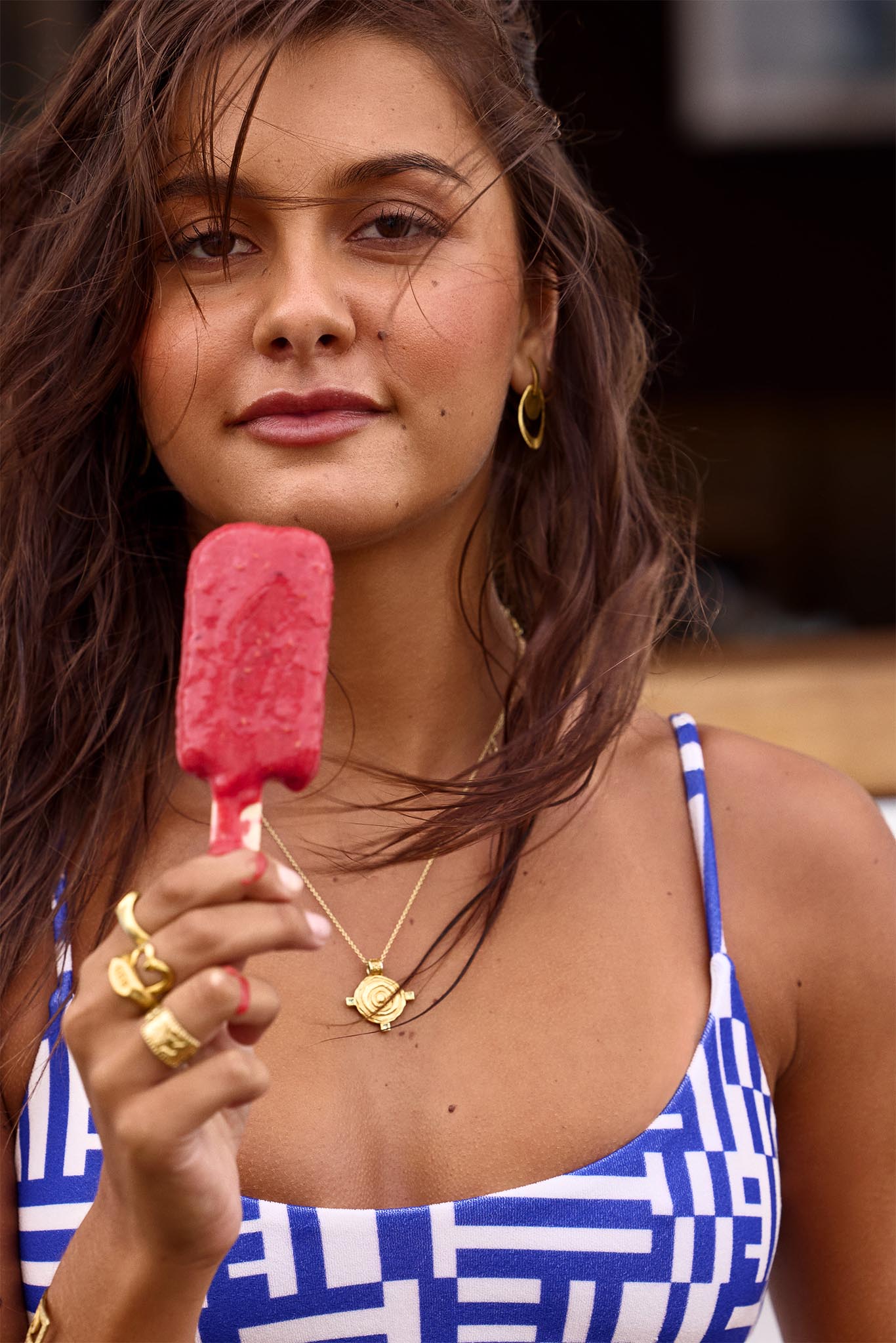 disko blue maze scoop crop bikini top