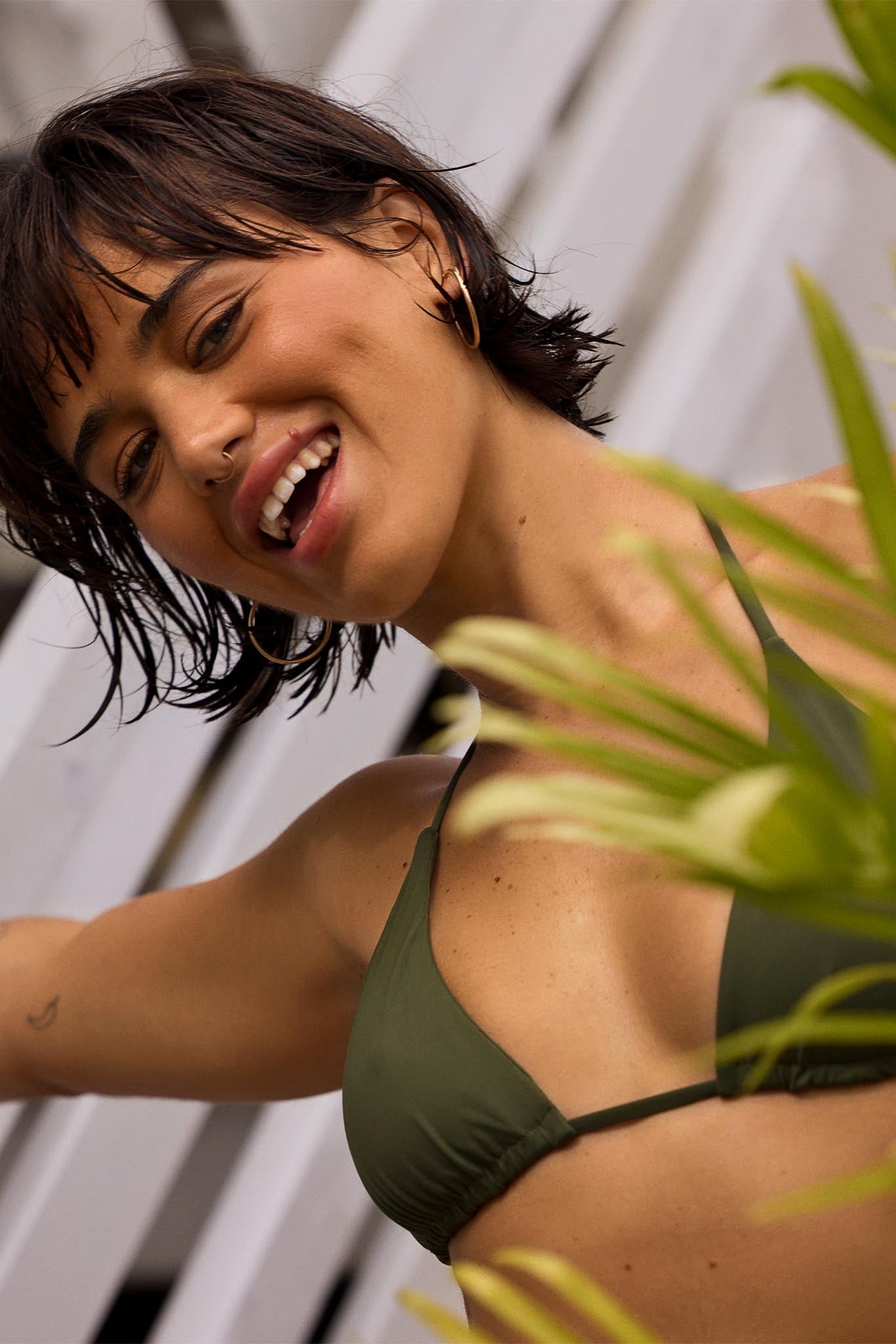 disko olive triangle bikini top